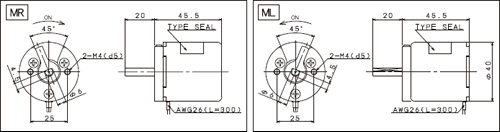 Rotary solenoid RSF40/40-MR(ML) outside dimension